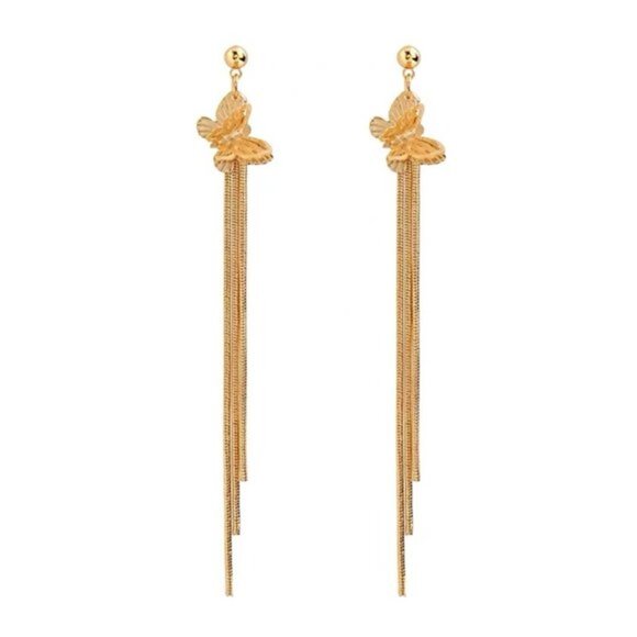 4/$25 All Flutter Butterfly Chain Linear Drop Earrings - Picture 4 of 5